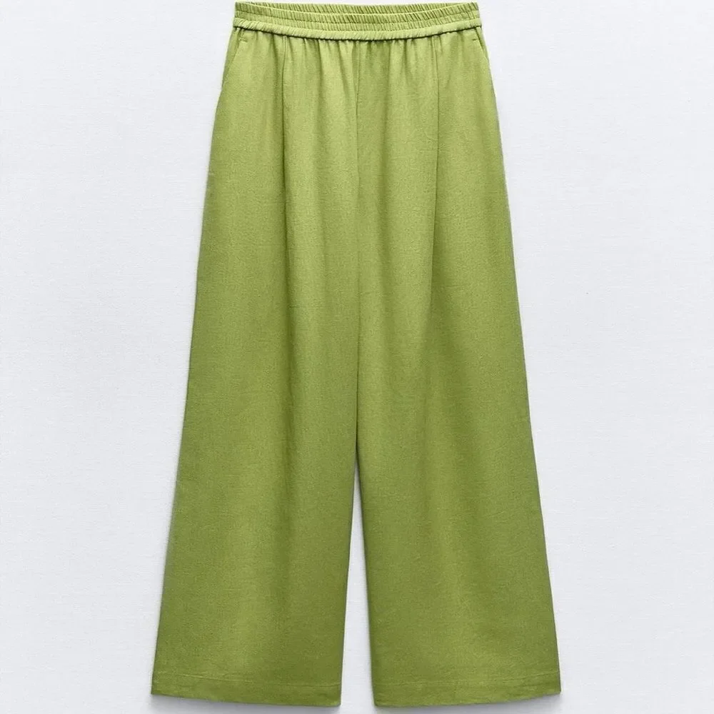 Zara Linen Blend Pants Pistachio Green